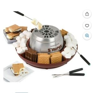 Nostalgia Electric Stainless Steel Smores Maker Flameless Heater Lazy Susan Tray